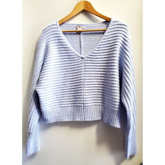 Sincerely Jules Sweater US LG Ribbed Powder Blue Ribbed Texture Long Sleeve - Picture 3 of 9